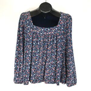 Lucky Brand Long Sleeve Peasant Blouse Women's XL Floral Square Neck Knit Boho